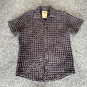 OAS Mens Small Gray Textured Grid Shirt Short Sleeve Resort Casual Modern